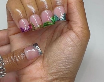 Colorful Chrome Press on nails-luxury nails with chrome effect nails-nail art-short long nails-glue on nails-aesthetic nails square vacation