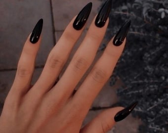 BASIC BLACK- press on nails-black nails-long short nails- luxury nails-reusable nails-glue on nails set-one color nails