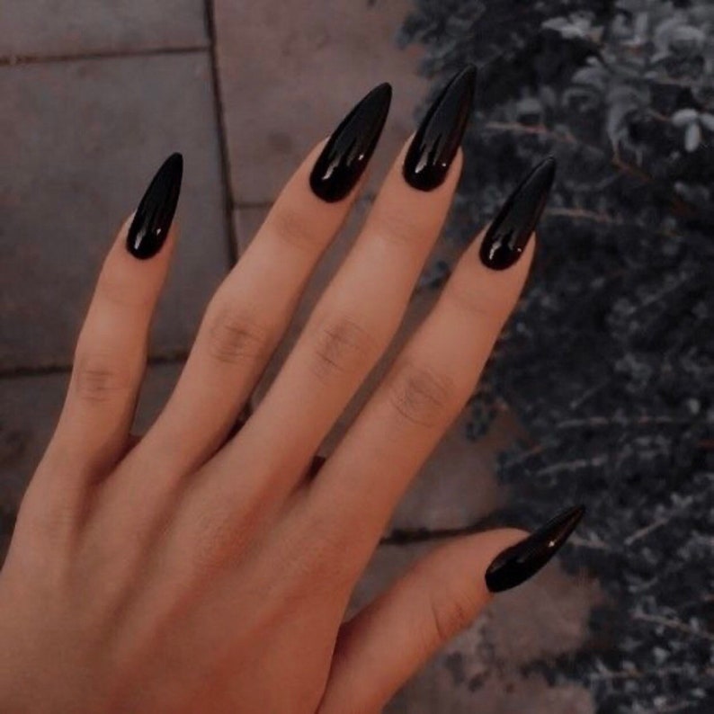 BASIC BLACK press on nails-black nails-long short nails luxury nails-reusable nails-glue on nails set-one color nails image 1