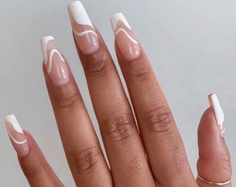 Antonella Press on nails-luxury nails-white nails-nail art-nails-aesthetic nails-square nails-medium square nails-pretty nails aesthetic