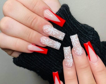 WINTERR CANDYY-press on nails-red nails-red xmas nails- holiday nails-xmas nails-winter nails-glue on nails-luxury nails
