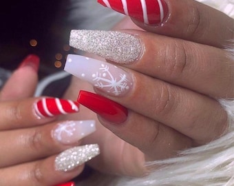 Holiday- Press on nails- reusable nails- Christmas nails-Xmas fake nails