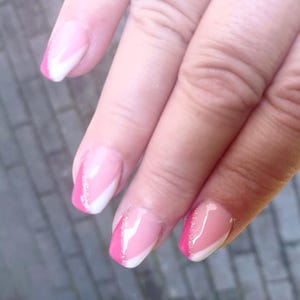 Rosita-Press on nails-luxury nails-pink and white  nails-nail art short nails -glue on nails-aesthetic nails-gel nails-French nails-press on