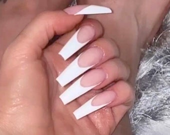 XL FRENCH- XL nails-French nails-luxury nails-long nails-classic French nails-hand made nails-glue on nails