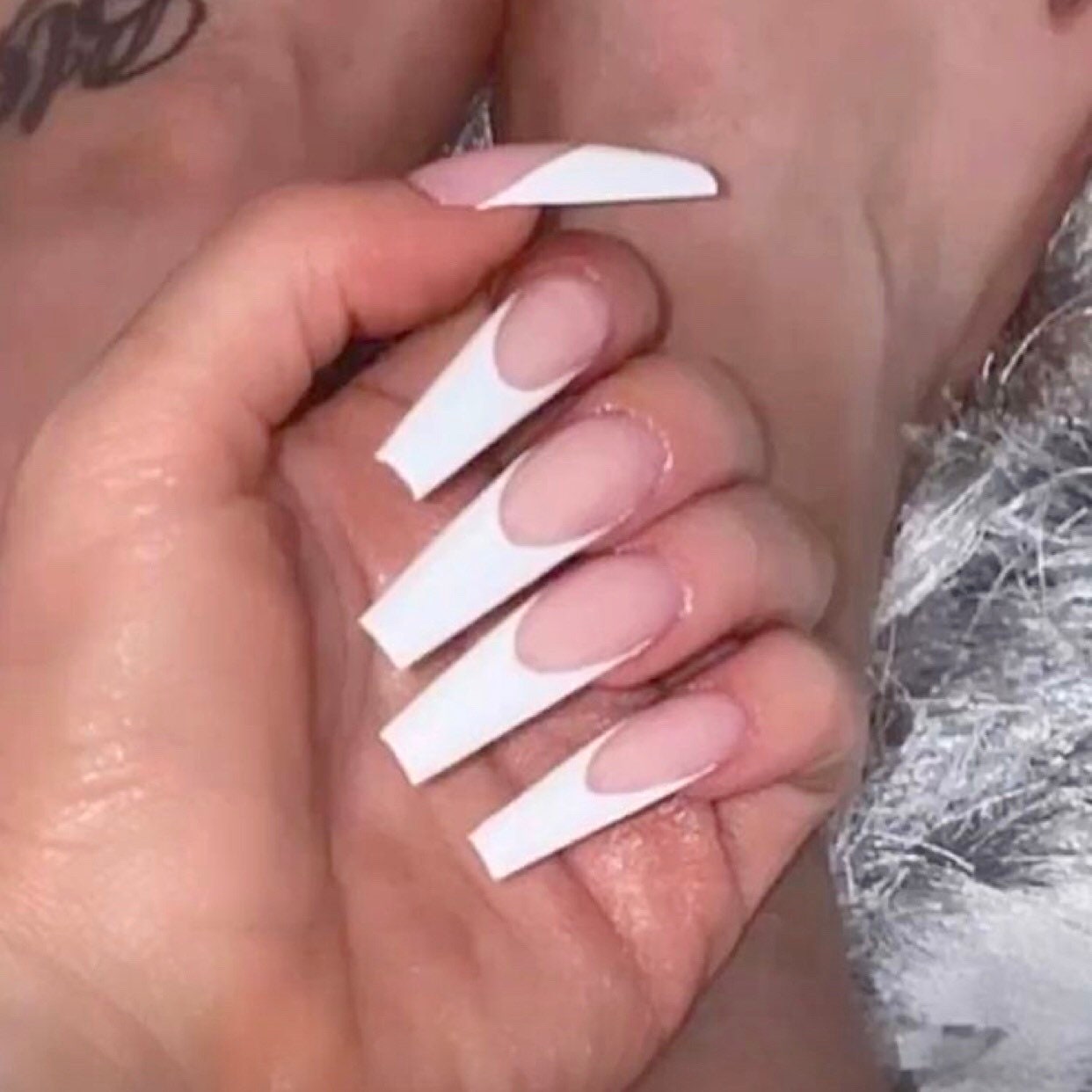 Luxury extra long white LV inspired Press on Nails - Slaylebrity