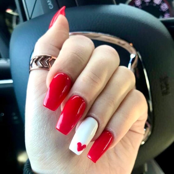 Stylish Red and White Nails