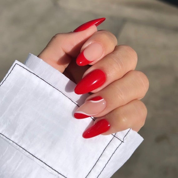 43 Best Red Acrylic Nail Designs of 2020 | StayGlam | Red acrylic nails,  Rhinestone nails, Red nail designs