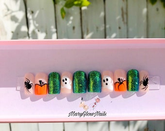 HALLOWEEN 2- Press on nails- fake nails- Halloween nails- glue on nails