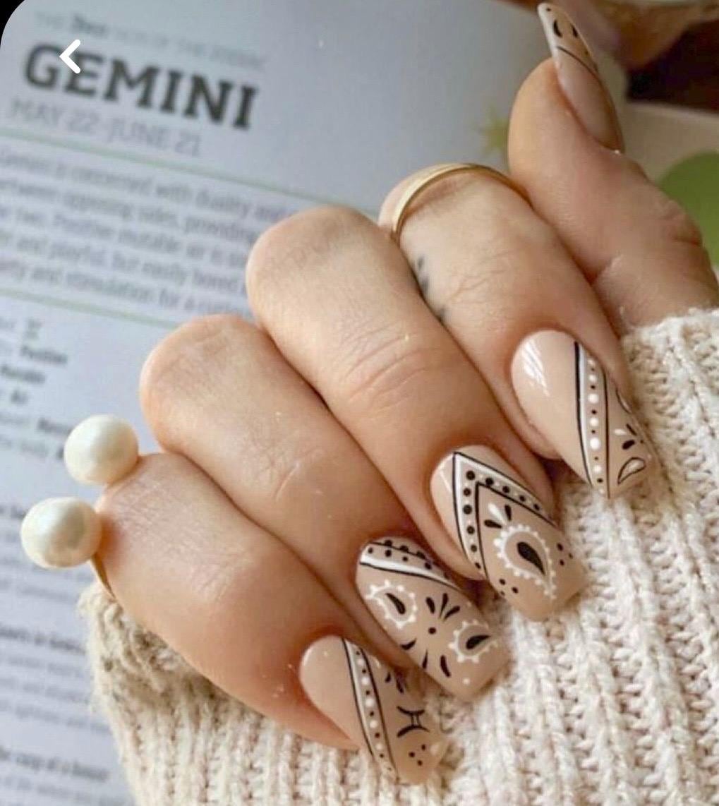 LIGHT BROWN NAILS-press on nails-bandana nails-gel nails-luxury nails-glue on nails-short nails-square nails-free shipping-gifts for her