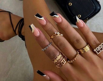 BOUJEE- Luxury nails- press on nails-black nails-long short nails-gel extension nails-