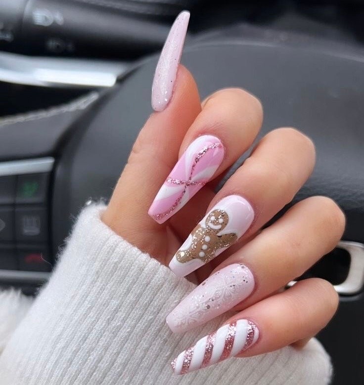 SUGAR Cookie press on Nails luxury Nails pink Christmas Nails glue on Nails aesthetic Nails xmas Nails pink Nails cookie Nails ginger Cookie Etsy