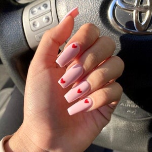 QUEEN OF HEARTS-Valentine’s day nails-pink nails-short long nails-heart nails-luxury nails