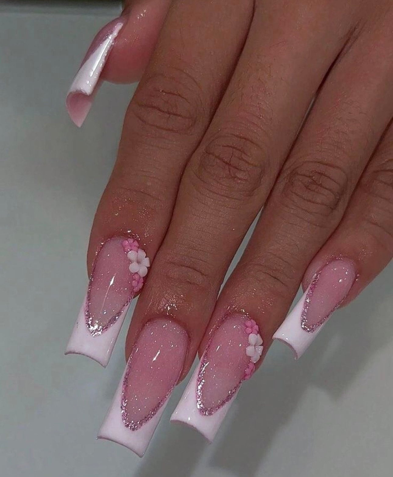 NATALIA-Press on nails-luxury nails-white nails-nail art-nails-short long nails-glue on nails-aesthetic nails- flower nails-French and flowe