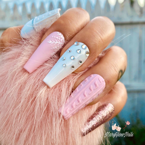 Pink Party press on nails, short coffin, pink acrylic nails, luxury  press on nails