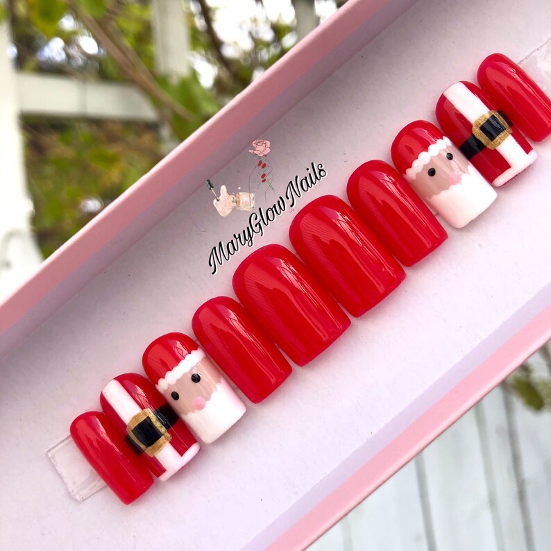 SANTA Press on Nails-luxury Nails-christmas Nails-holiday - Etsy