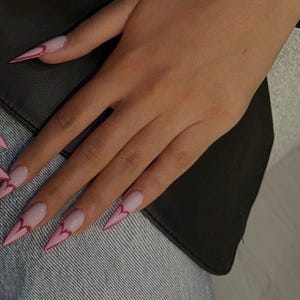 Pink Hearts Press on nails-luxury nails vday nails-nail art valentines nails-short long nails-glue on nails-aesthetic nails pink nails heart
