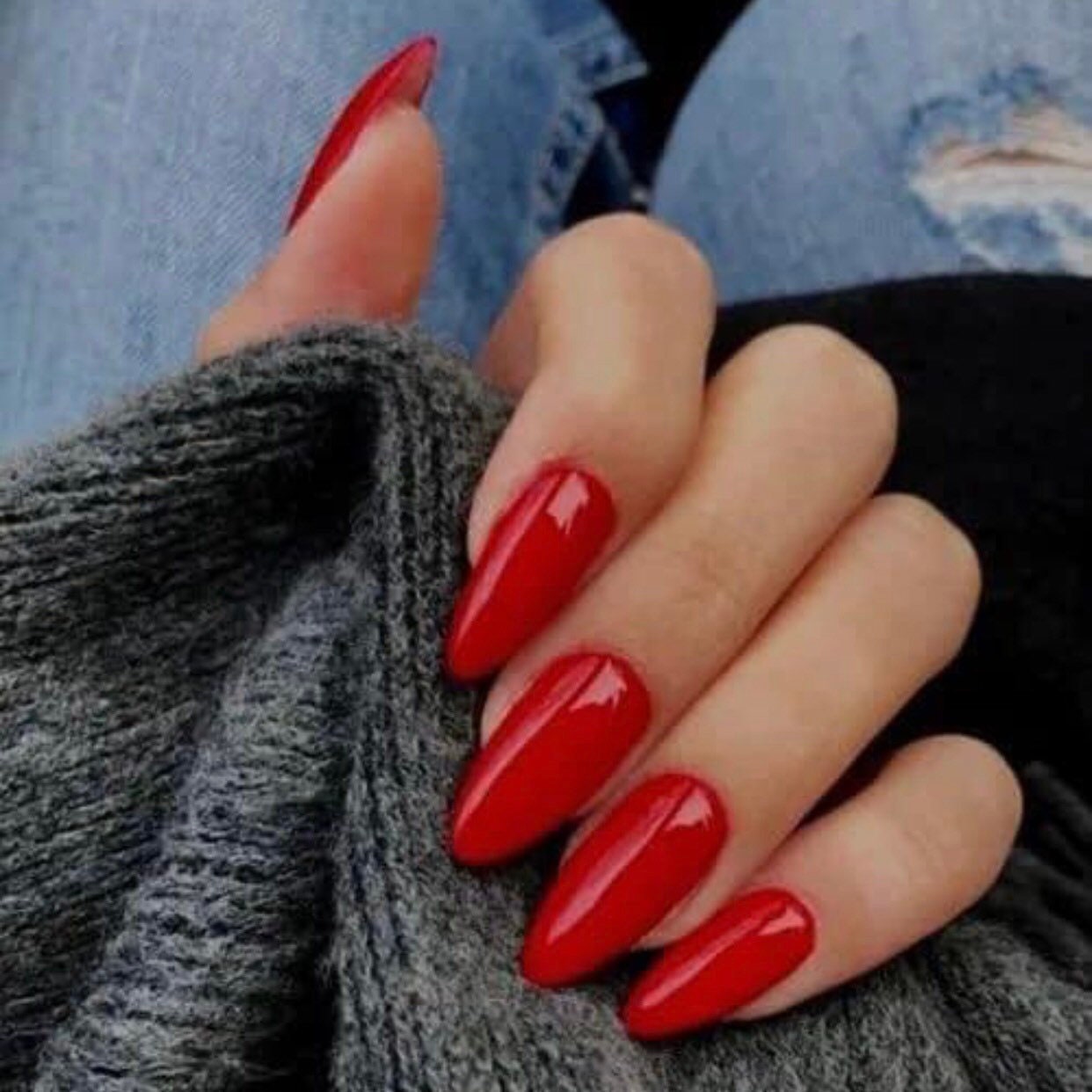 Classic Red Satin Nails That Shine