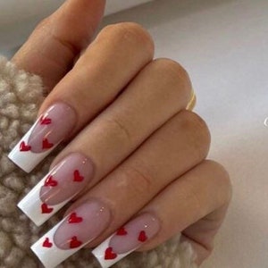 FRENCHIE Likes to KISS -French nails-press on nails-velntines day nails-luxury nails-glue on nails-fake nails-long nails