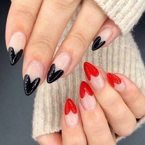 LOVE ME- Press on nails- luxury nails- hearts nails- love nails- valentines day nails- black red nails- fake nails- almond nails