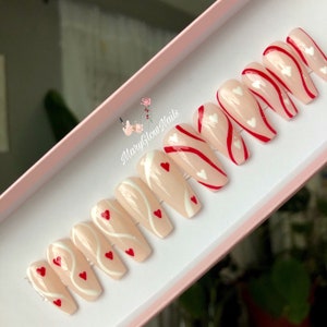 LOVE WINS Press on nails-valentines day nails-Hearts nails-red nails-luxury nails-valentines nail sets image 4