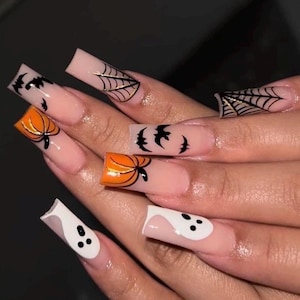 My Halloween themed Press on nails-luxury nails ghost nails-nail art-nails-short long nails-glue on nails-reusable  nails-fall nails pumpkin