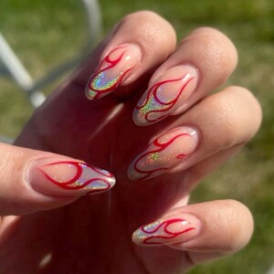 On Fire with Chrome Press on nails-luxury nails-white nails-nail art-nails-short long nails-glue on nails-aesthetic nails almond medium