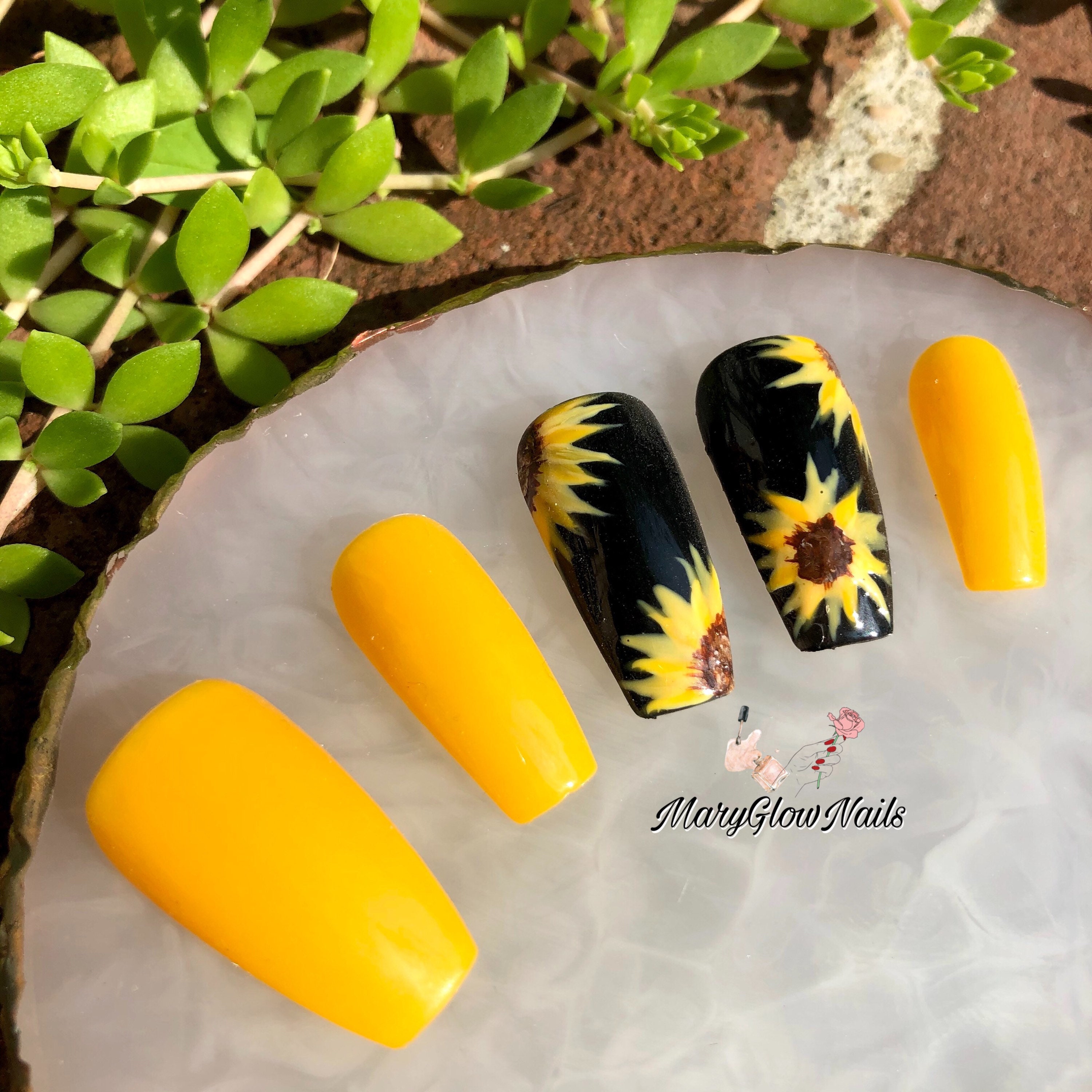 GIRASOL-Prensa sobre uñas-Uñas postizas-Uñas - Etsy México