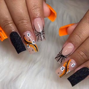 Ghost and spider web Press on nails-luxury nails-fall nails-nail art-spider web nails -short long nails-glue on nails-nails for fall