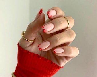 SWEET LOVE-Press on nails- Valentines Day nails-hearts nails- red nails- luxury nails-glue on nails- gel extension nails