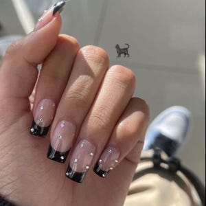 BOSS UP-French nails-rhinestone nails-glue on nails -luxury nails-fake nails-fancy nails-black French nails-free shipping nails black French