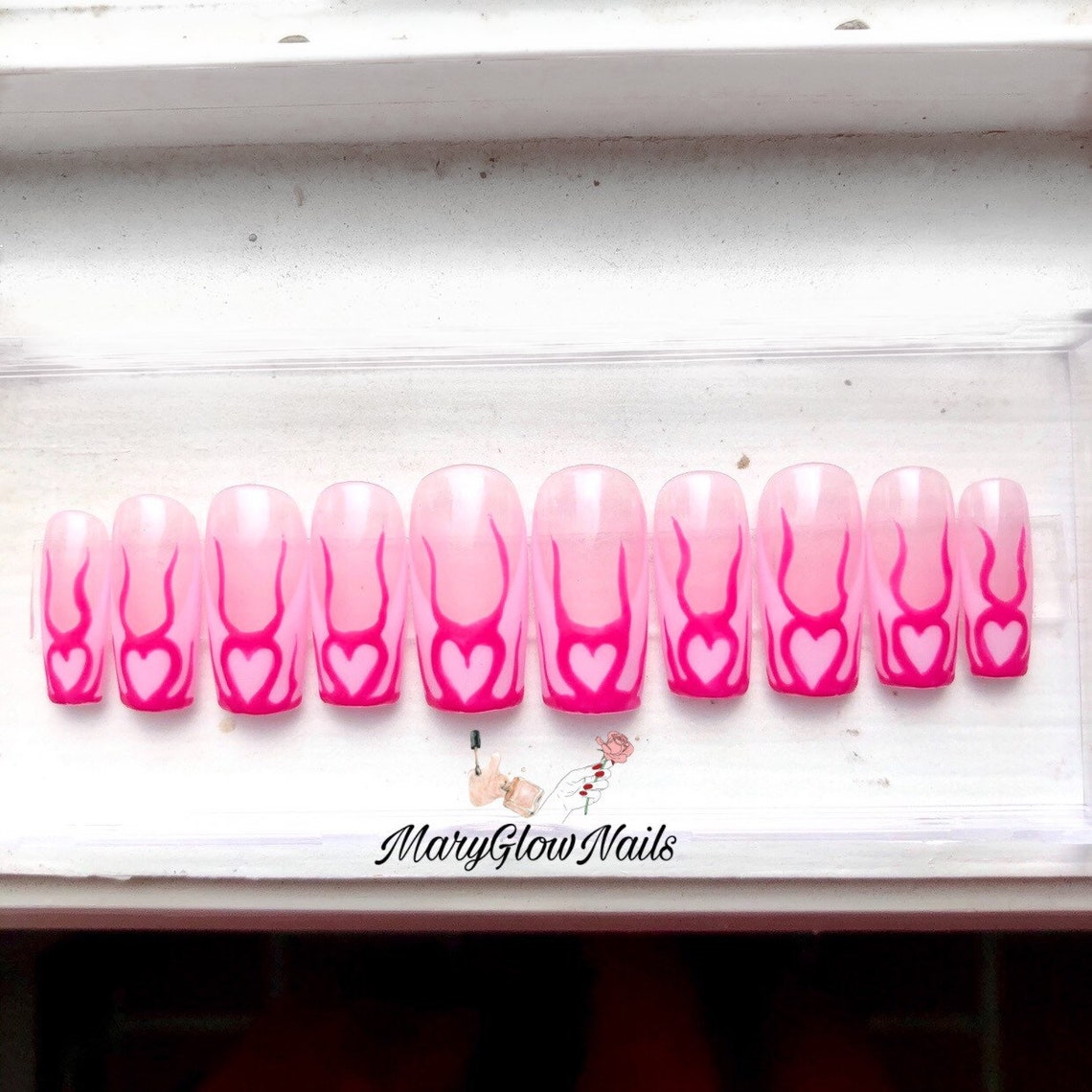 CorazÓn-press on Nails-luxury Nails-pink Nails-french - Etsy