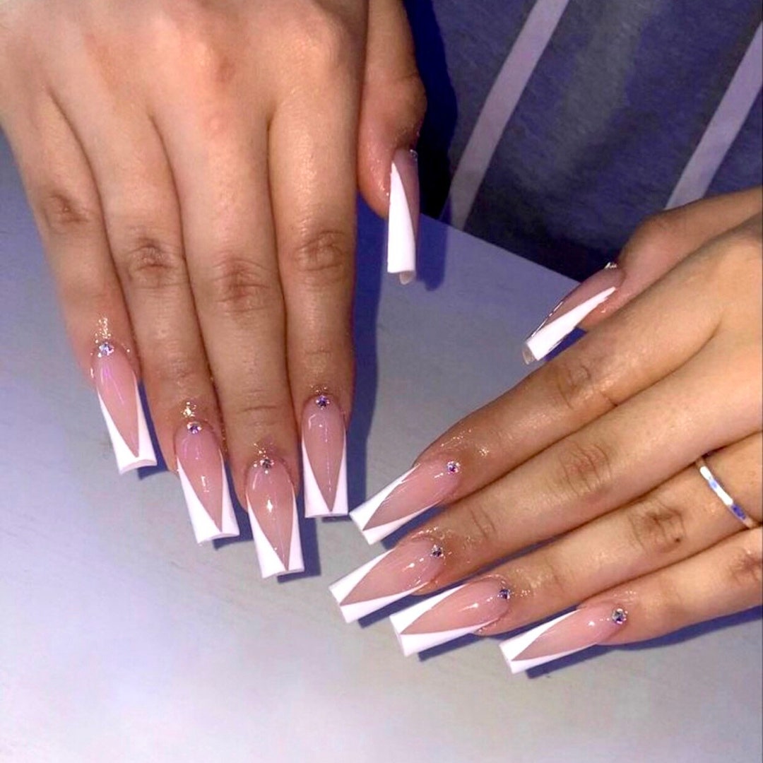 SHARP FRENCH White Nails french Nails press on Nails party Nails wedding Nails free Shipping Nails luxury Nails glue on Nails nail Art Etsy Australia