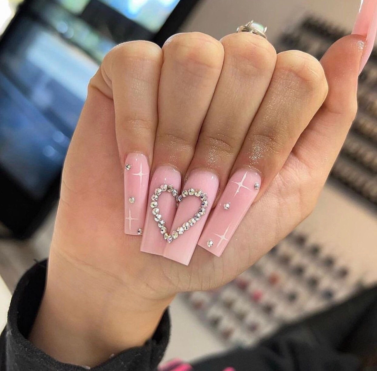 SILVER WEB Press on Nails With Gems Crystals 