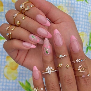 PINK FRENCH CHERRY- Press on nails-French nails-pink nails-cherry nails-luxury nails-long short nails-fancy nails-spring summer nails