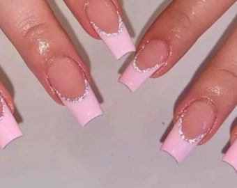 PINK BELLA-press on nails-luxury nails-glue on nails-medium nails-French nails-pink French nails-