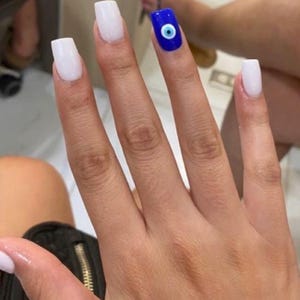 Evil Eye Protection-Press on nails-luxury nails-white and blue  nails-nail art-nails-short long nails-glue on nails-aesthetic nails evil eye