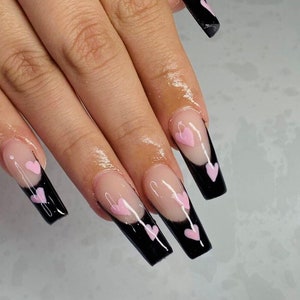 FRESH LOVE-French nails-gel x nails-black nails-vday nails-Valentines day nails-fast shipping nails-ready to use nails-black vday nails