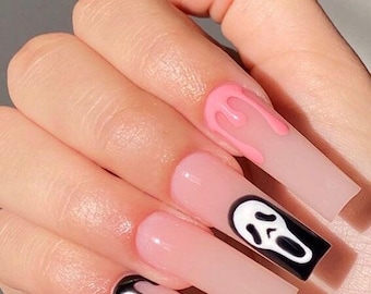 I know what you did last summer- Press on nails-Halloween nails-glue on fake nails-scream nails