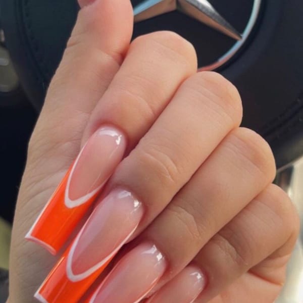 I WANT SUMMER-Press on nails-luxury nails-French nails-orange nails-glue on nails-neon orange nails-neon nails
