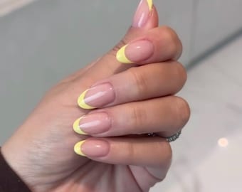 Yellow French -Press on nails-luxury nails yellow nails-nail art-nails for summer -short long nails-glue on nails-aesthetic nails French