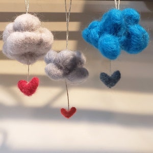 Adorable cloud felted ornament.  Handmade Needle felted fluffy cloud would also make a great stocking stuffer, or Hanukkah gift.