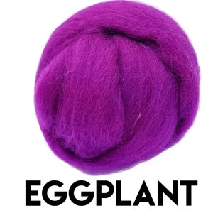 EGGPLANT  ◼ Roving wool in 1 oz and 2 oz packs. Our bestselling Merino wool is perfect for needle felting, wet felting and spinning to yarn