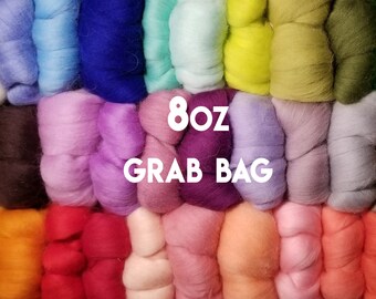 8 oz Grab Bags on SALE TODAY, 100% Merino, Wool roving, Needle Felting,best selling wool kit Spinning, Chunky Yarn, Dryer Balls, Roving Wool