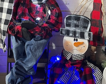 Wood Sitting Snowman Porch Sitter