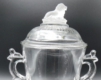 EAPG Lion and Cable Richards & Hartley Covered Sugar No.525 Proud Lion Tiny Lion Flint Glass Pattern Glass Trinket Dish