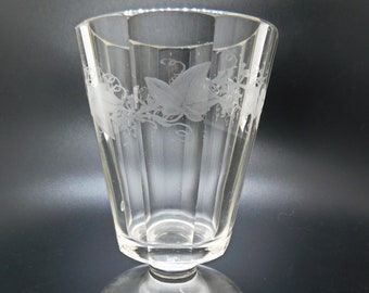 EAPG Era Flint Glass Straight Huber Glass Spooner or Spill Vase with Ivy Cut in Etch Pattern circa 1860's