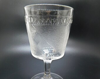 EAPG Ripley and Co. Clear Diagonal Band Wine Glass Goblet circa 1879 Drink Ware