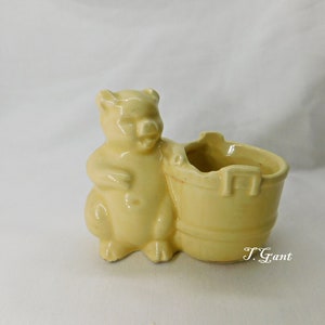 Vintage Yellow Glazed Shawnee Pottery Pig Planter Vase Marked USA