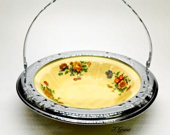 Sebring Pottery Farberware Golden Maire Handled Serving Bowl Fower Basket