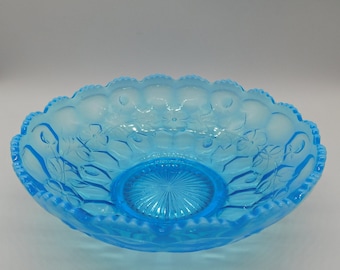 Elegant Fenton Glass Blue Opalescent Honeycomb and Clover Master Berry Bowl 1910